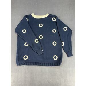 Liz Claiborne Collection Crew Neck Sweater, women’s med, 100% cotton, Blu/Wht